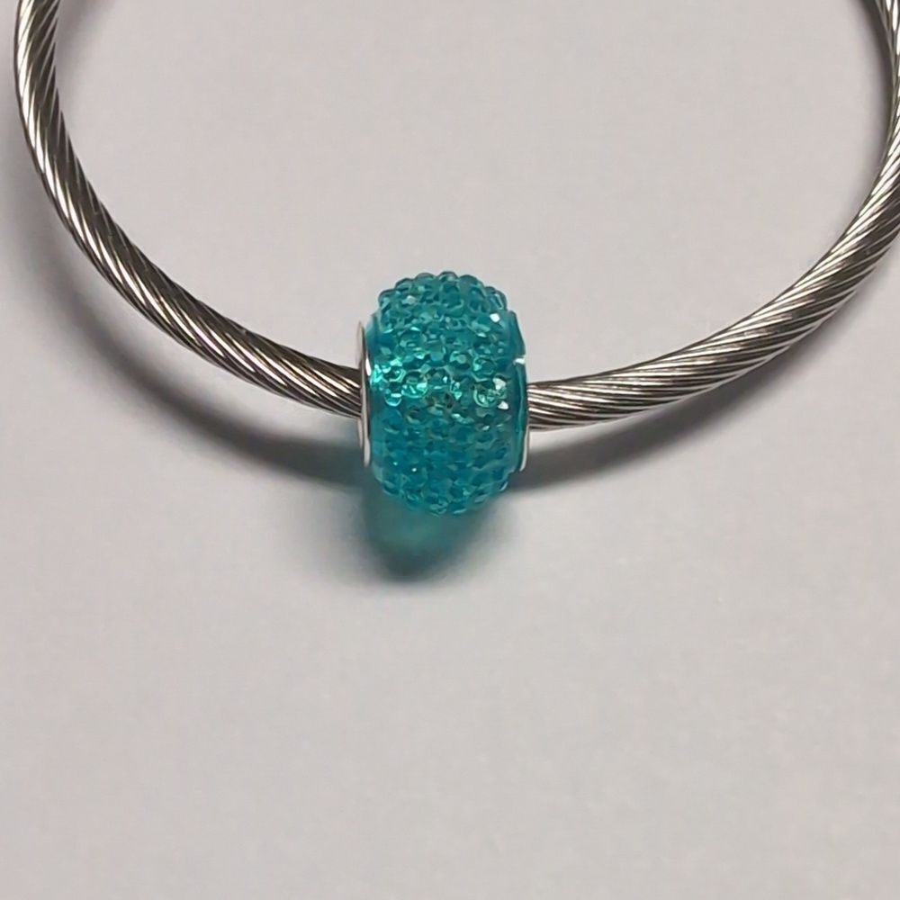 Blue Crushed Pave Charm for Pandora Style Bracelet